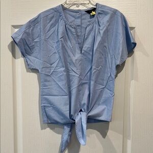 J. Crew Light Blue Tie-Front Short Sleeve Blouse